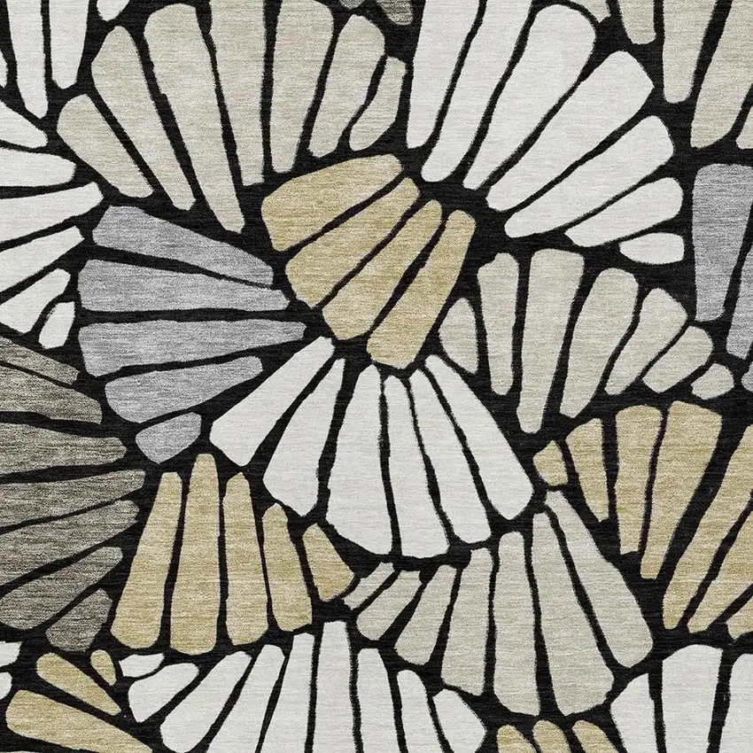 Black Ivory And Gold Floral Washable Indoor Outdoor Area Rug Photo 2