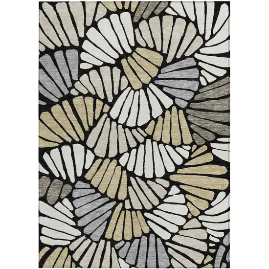 Black Ivory And Gold Floral Washable Indoor Outdoor Area Rug Photo 3