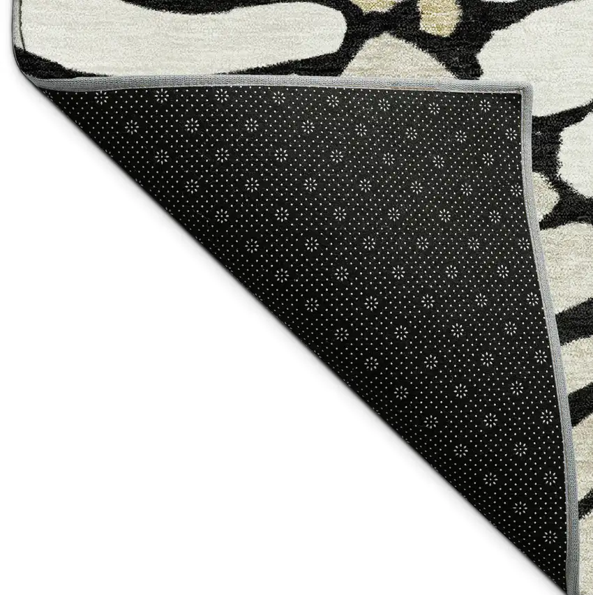 Black Ivory And Gold Floral Washable Indoor Outdoor Area Rug Photo 9