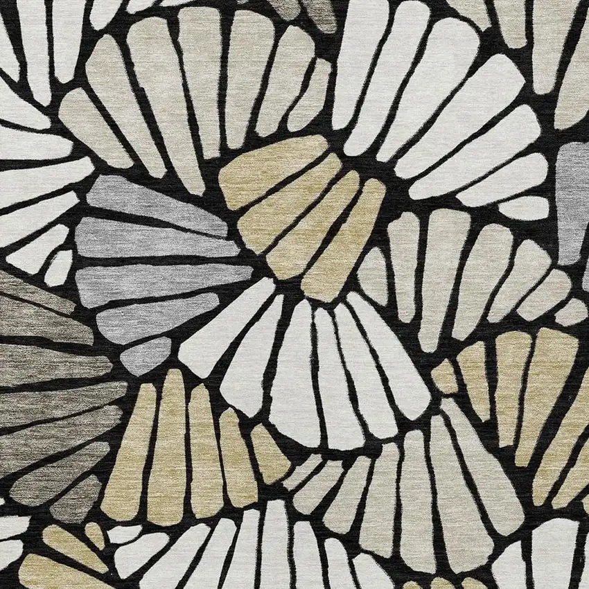 Black Ivory And Gold Floral Washable Indoor Outdoor Area Rug Photo 2