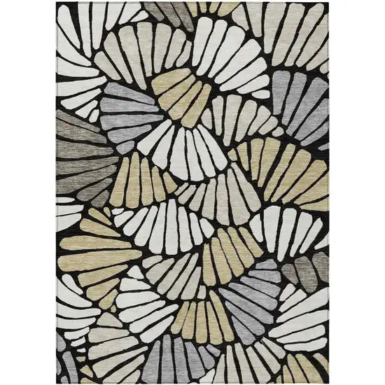 Black Ivory And Gold Floral Washable Indoor Outdoor Area Rug Photo 1