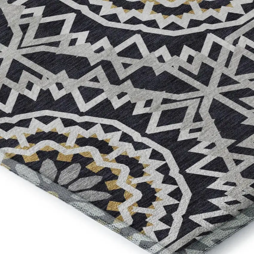 Black Ivory And Gold Geometric Washable Area Rug With UV Protection Photo 5