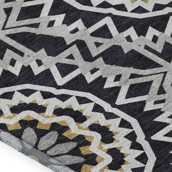 Black Ivory And Gold Geometric Washable Area Rug With UV Protection Photo 4