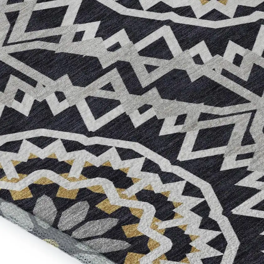 Black Ivory And Gold Geometric Washable Area Rug With UV Protection Photo 4