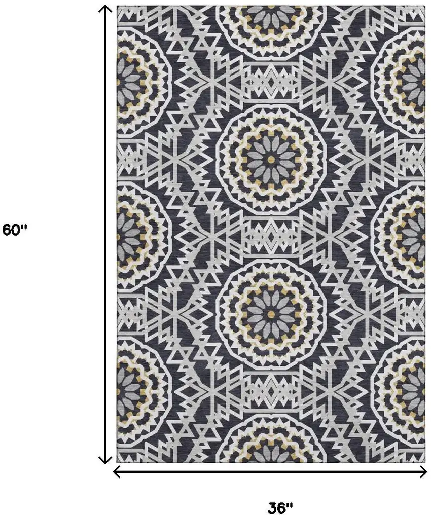Black Ivory And Gold Geometric Washable Area Rug With UV Protection Photo 3