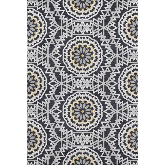 Black Ivory And Gold Geometric Washable Area Rug With UV Protection Photo 1