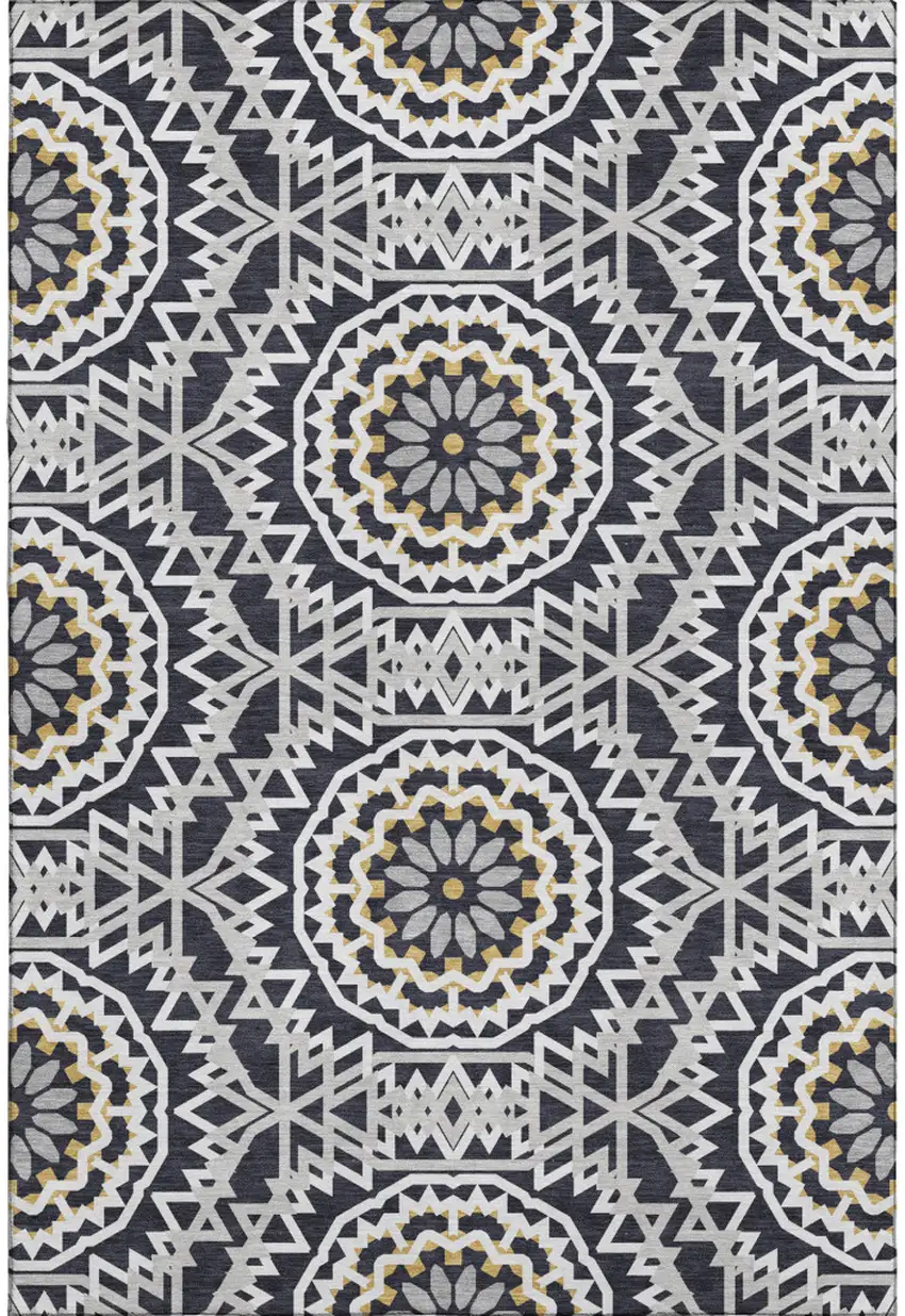 Black Ivory And Gold Geometric Washable Area Rug With UV Protection Photo 1