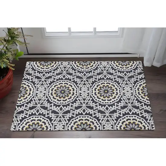 Black Ivory And Gold Geometric Washable Area Rug With UV Protection Photo 2