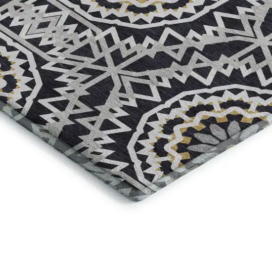 Black Ivory And Gold Geometric Washable Area Rug With UV Protection Photo 5