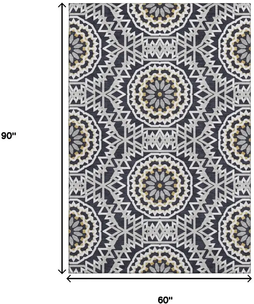 Black Ivory And Gold Geometric Washable Area Rug With UV Protection Photo 3