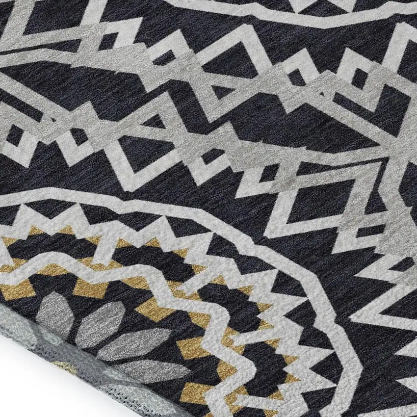 Black Ivory And Gold Geometric Washable Area Rug With UV Protection Photo 4