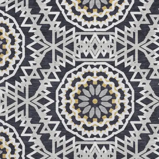 Black Ivory And Gold Geometric Washable Area Rug With UV Protection Photo 6