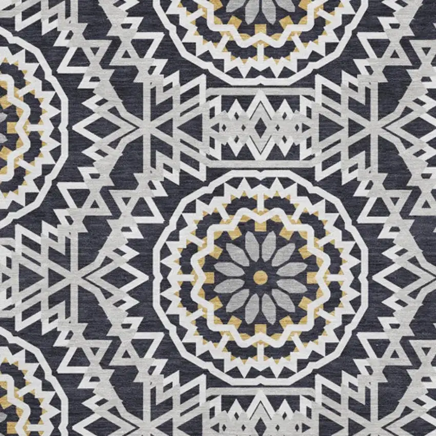 Black Ivory And Gold Geometric Washable Area Rug With UV Protection Photo 6