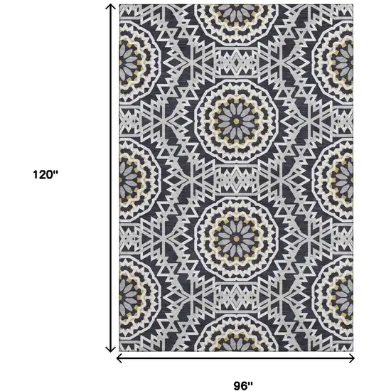 Black Ivory And Gold Geometric Washable Area Rug With UV Protection Photo 3