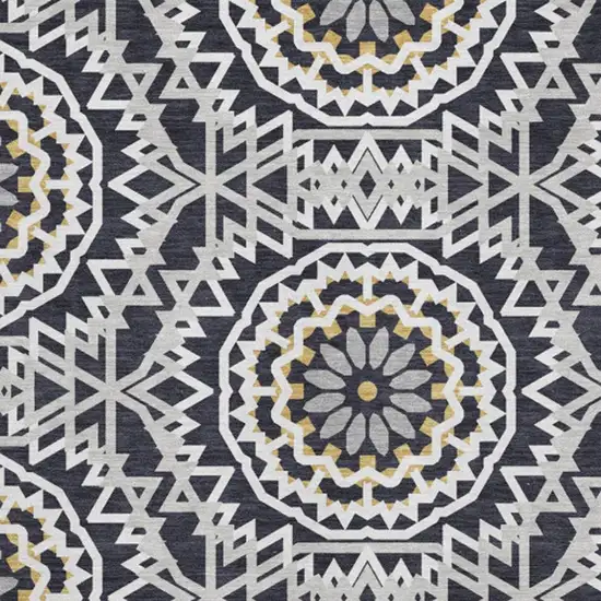 Black Ivory And Gold Geometric Washable Area Rug With UV Protection Photo 3