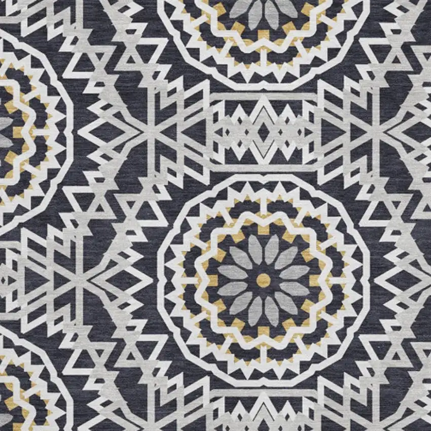 Black Ivory And Gold Geometric Washable Area Rug With UV Protection Photo 3