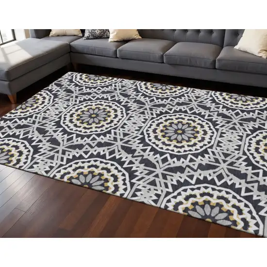 Black Ivory And Gold Geometric Washable Area Rug With UV Protection Photo 2