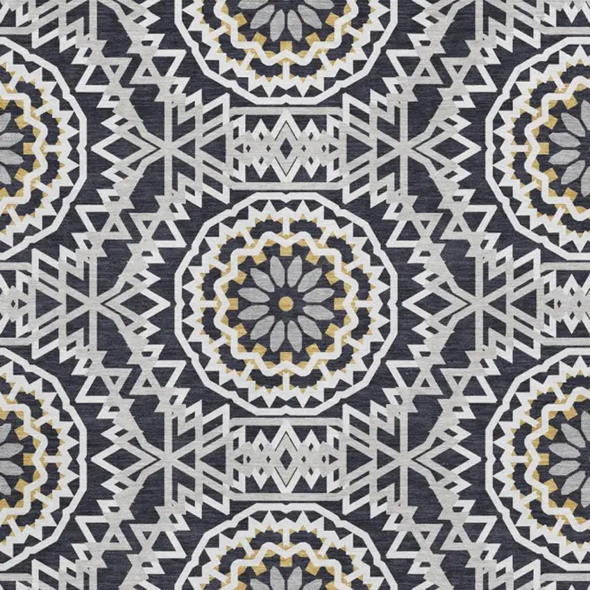 Black Ivory And Gold Geometric Washable Area Rug With UV Protection Photo 4