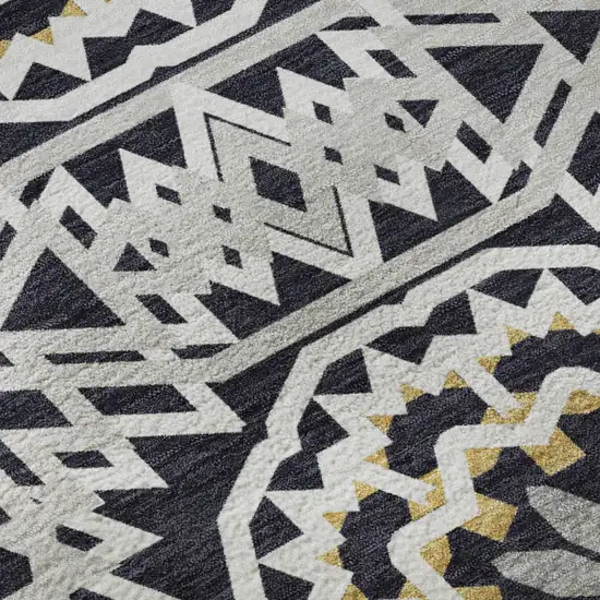 Black Ivory And Gold Geometric Washable Area Rug With UV Protection Photo 9