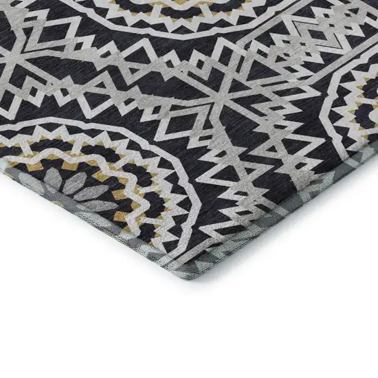 Black Ivory And Gold Geometric Washable Area Rug With UV Protection Photo 9