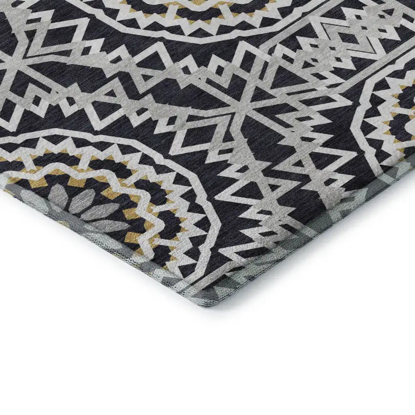 Black Ivory And Gold Geometric Washable Area Rug With UV Protection Photo 9