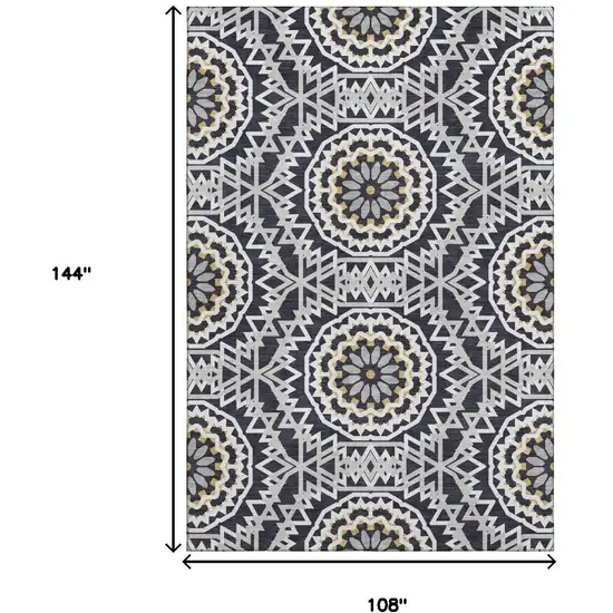 Black Ivory And Gold Geometric Washable Area Rug With UV Protection Photo 7