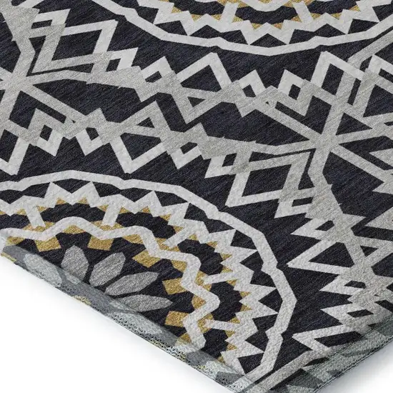 Black Ivory And Gold Geometric Washable Area Rug With UV Protection Photo 4