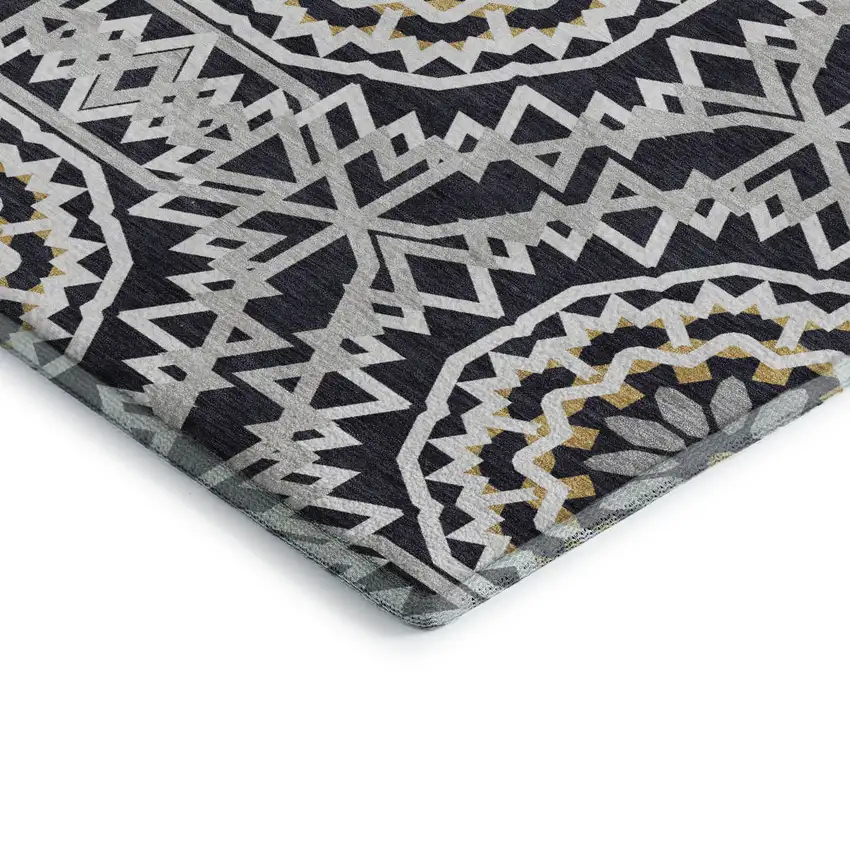 Black Ivory And Gold Geometric Washable Area Rug With UV Protection Photo 5