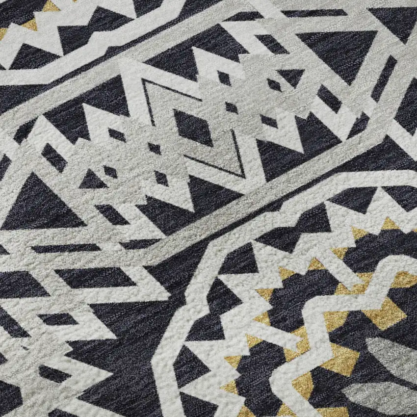 Black Ivory And Gold Geometric Washable Area Rug With UV Protection Photo 8