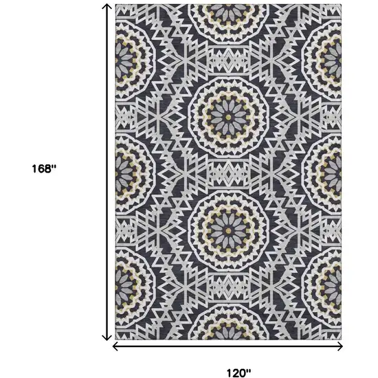 Black Ivory And Gold Geometric Washable Area Rug With UV Protection Photo 3
