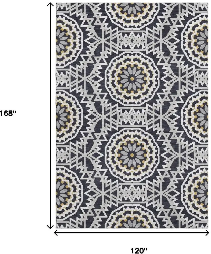 Black Ivory And Gold Geometric Washable Area Rug With UV Protection Photo 3