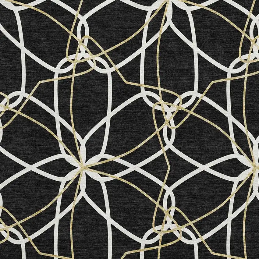 Black Ivory And Gold Geometric Washable Area Rug With UV Protection Photo 2