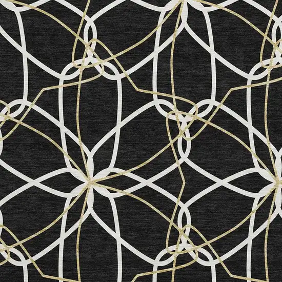 Black Ivory And Gold Geometric Washable Area Rug With UV Protection Photo 2