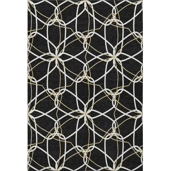 Black Ivory And Gold Geometric Washable Area Rug With UV Protection Photo 3