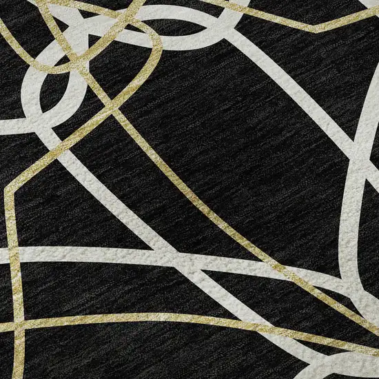 Black Ivory And Gold Geometric Washable Area Rug With UV Protection Photo 9