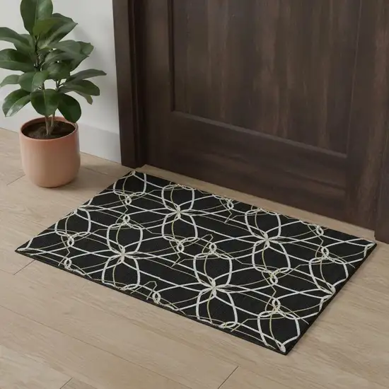 Black Ivory And Gold Geometric Washable Area Rug With UV Protection Photo 1