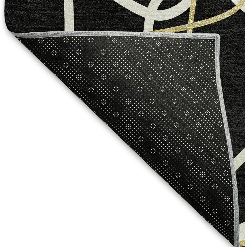 Black Ivory And Gold Geometric Washable Area Rug With UV Protection Photo 6