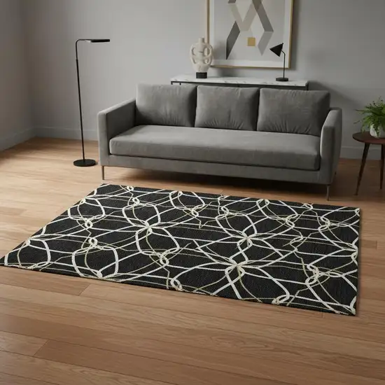 Black Ivory And Gold Geometric Washable Area Rug With UV Protection Photo 2