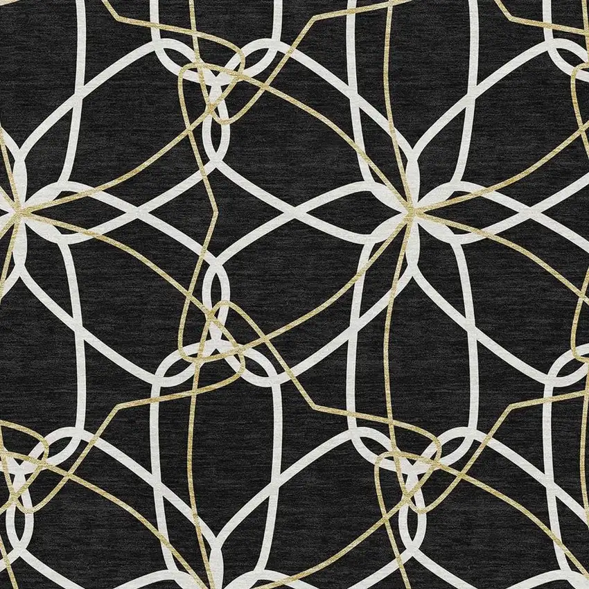 Black Ivory And Gold Geometric Washable Area Rug With UV Protection Photo 2