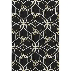 Photo of Black Ivory And Gold Geometric Washable Area Rug With UV Protection