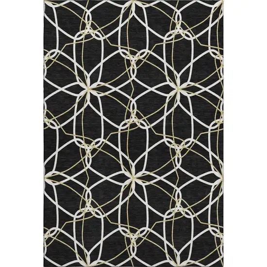 Black Ivory And Gold Geometric Washable Area Rug With UV Protection Photo 1