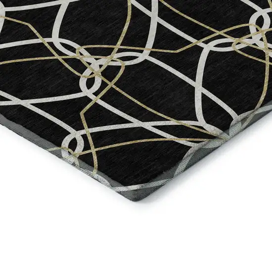Black Ivory And Gold Geometric Washable Area Rug With UV Protection Photo 7