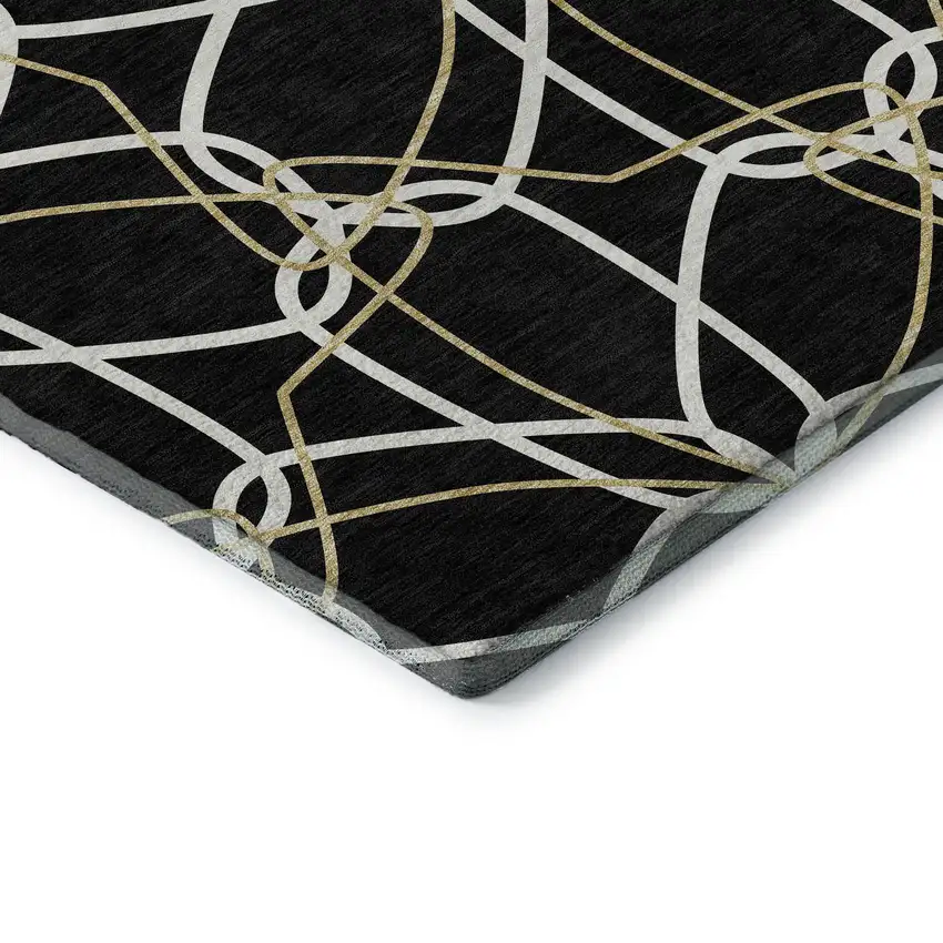 Black Ivory And Gold Geometric Washable Area Rug With UV Protection Photo 7