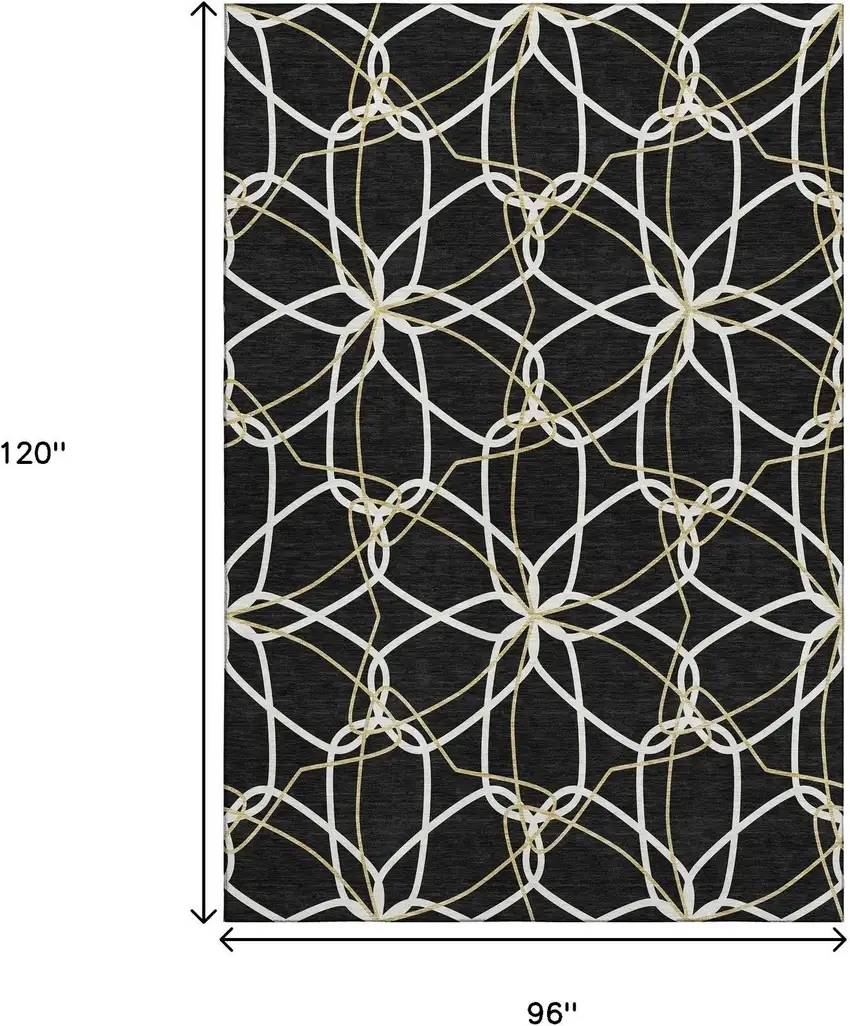 Black Ivory And Gold Geometric Washable Area Rug With UV Protection Photo 8