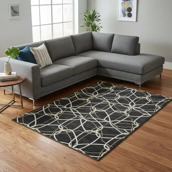 Black Ivory And Gold Geometric Washable Area Rug With UV Protection Photo 2