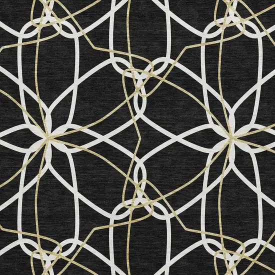 Black Ivory And Gold Geometric Washable Area Rug With UV Protection Photo 2