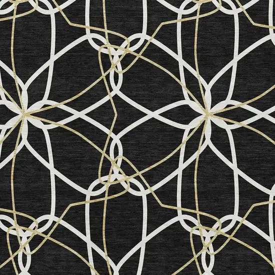 Black Ivory And Gold Geometric Washable Area Rug With UV Protection Photo 2
