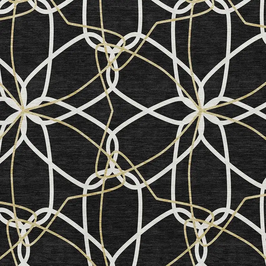 Black Ivory And Gold Geometric Washable Area Rug With UV Protection Photo 2