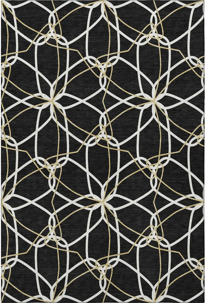 Black Ivory And Gold Geometric Washable Area Rug With UV Protection Photo 3