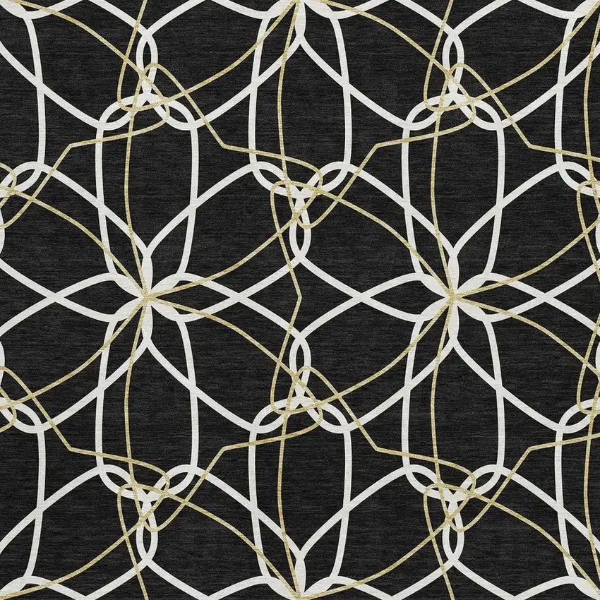 Black Ivory And Gold Geometric Washable Area Rug With UV Protection Photo 2
